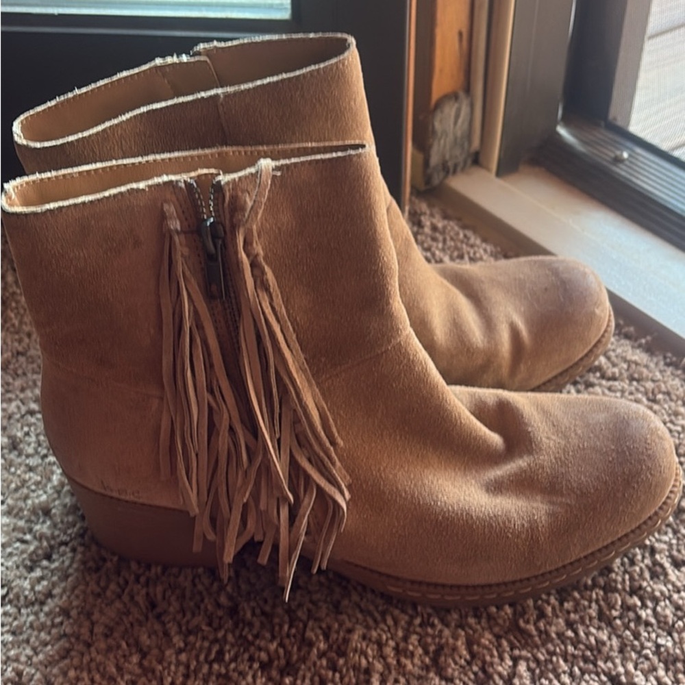 boc Tan Suede Ankle Booties with Fringe